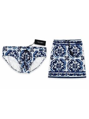 Dolce & Gabbana Majolica Print Swim Briefs Blue White Size L (IT 6 / EU XL) NWT